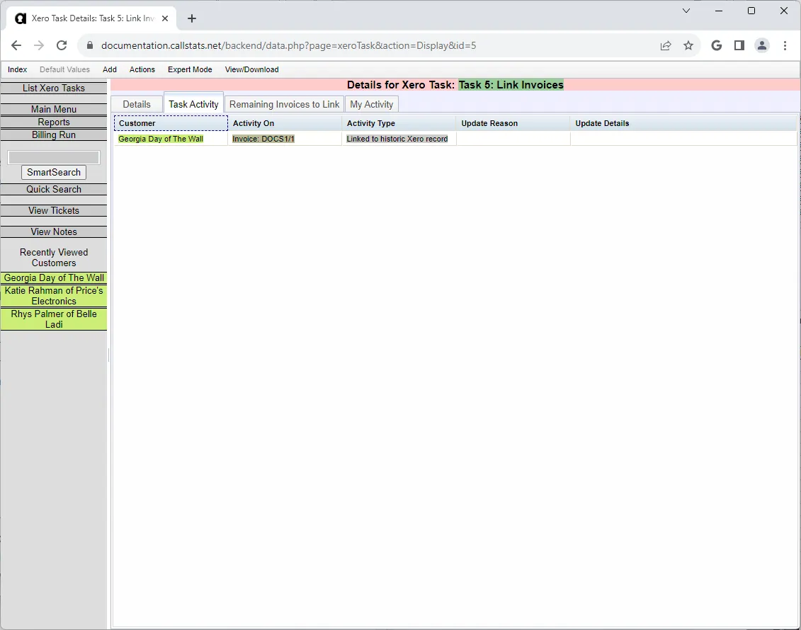 Invoices Linked Activity