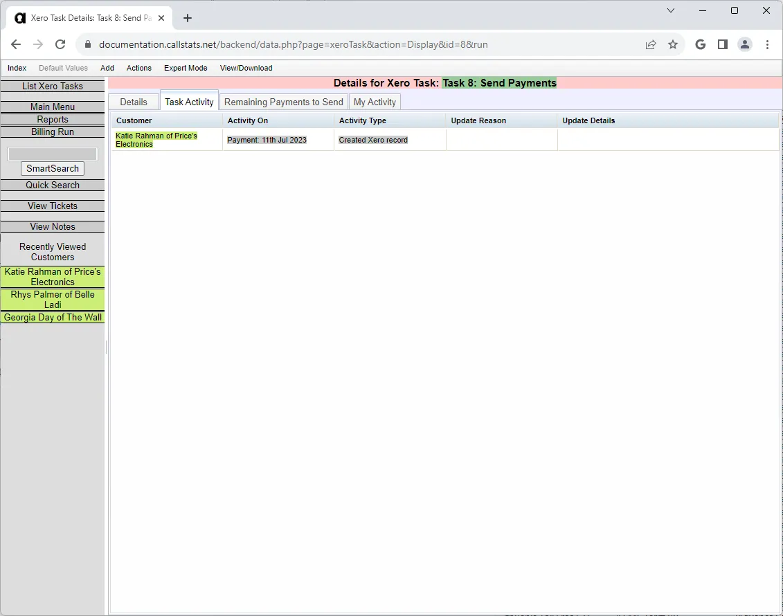 Payments Sent Activity